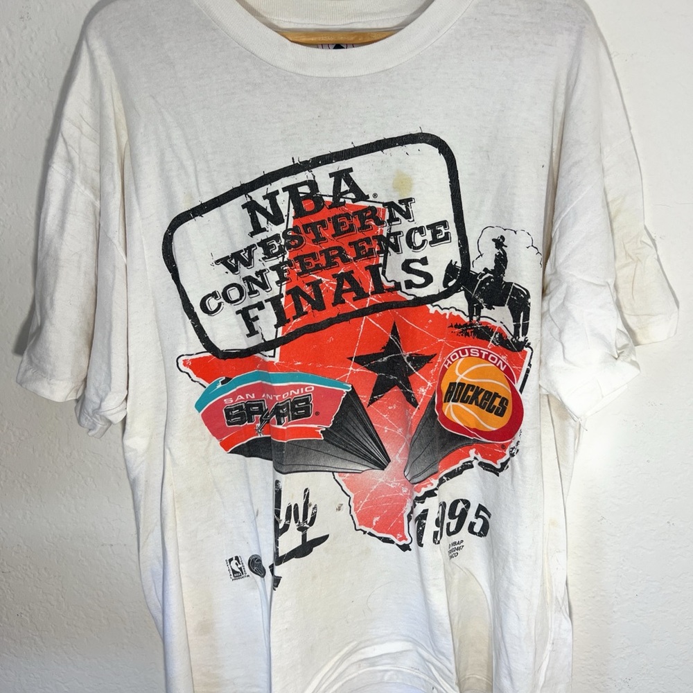 VINTAGE 1995 NBA Western Conference Finals DELTA T Shirt ROCKETS SPURS XL
